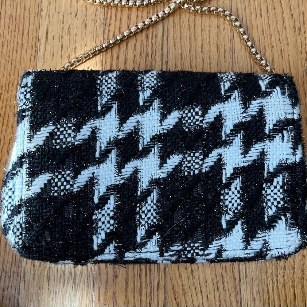 Houndstooth Crossbody Shoulder Bag Floral Rhinestone Accents Luxury Cocktail - Picture 4 of 6